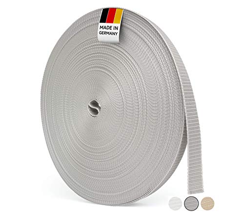 BAUHELD® 50m Rolladengurt 14mm 18mm 20mm 23mm [Made in Germany] Für Rolläden an Türen & Fenster geeignet [Hohe Reißfestigkeit und UV-Stabilität] Rolladen-Gurtband Grau Weiß Beige Braun von BAUHELD