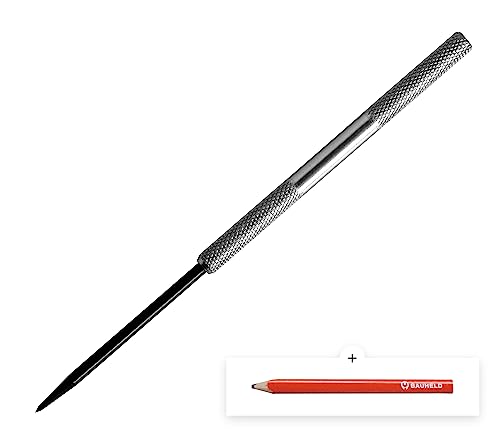 BAUHELD® Anreissnadel Metall [180mm] - Reißnadel mit eingeschraubter Nadel [1 Stück] - Griffstück verchromt mit Rändelung - Anreisswerkzeug aus ganz gehärtetem Stahl - Inklusive Schutzkappe von BAUHELD