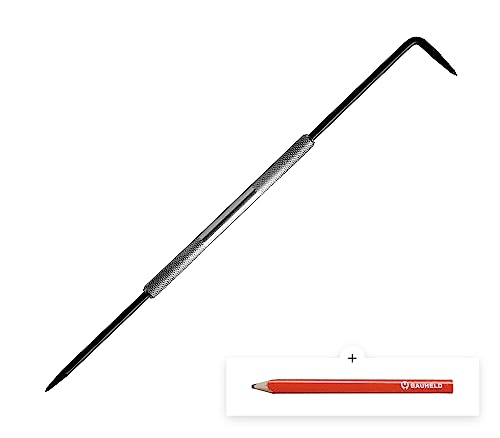 BAUHELD® Anreissnadel Metall [250mm] - Reißnadel mit gerader und gebogener Nadel [1 Stück] - Griffstück verchromt mit Rändelung - Anreisswerkzeug aus ganz gehärtetem Stahl - Inkl. Schutzkappen von BAUHELD