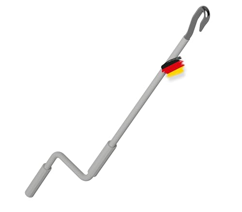 BAUHELD® Markisenkurbel mit Fleischer-Haken [Made in Germany] - Markisenstange mit Pulverbeschichtung [120cm] - Hochfester Handgriff aus Kunststoff - Kompatibel mit ovalen Markisen-Ösen - RAL 7035 von BAUHELD