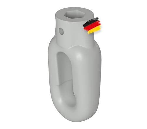 BAUHELD® Markisenöse Kunststoff [Made in Germany] - Halterung für Markisen-Kurbel mit Fleischer-Haken [Oval] - Kurbel-Öse in Lichtgrau - RAL7035 - Bohrung 10mm - Querbohrung 4mm - Höhe 65mm von BAUHELD