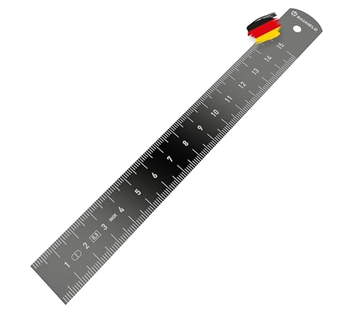 BAUHELD® Metall-Lineal 150mm [EG-1] - Maßstab mit Messskala in INCH und CM [Made in Germany] - Robustes Anreiß-Lineal aus eloxiertem Aluminium - 15 cm mit praktischer Aufhängelochung - Schwarz von BAUHELD