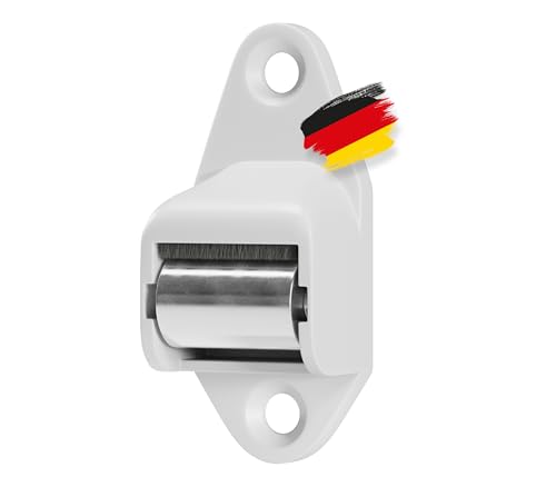 BAUHELD® Rolladen Gurtführung Aufputz [1 Stück] - Made in Germany Maxi Gurtdurchführung mit Bürstendichtung - Für Rolladengurt 14mm geeignet - Stahl-Gurtleitrolle mit Lochabstand 40mm - Weiß von BAUHELD