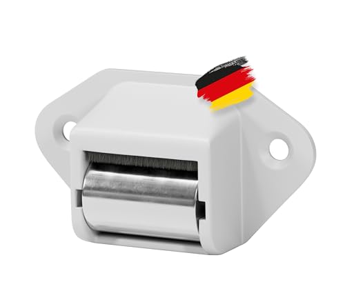 BAUHELD® Rolladen Gurtführung Aufputz [1 Stück] - Made in Germany Maxi Gurtdurchführung mit Bürstendichtung - Für Rolladengurt 23mm geeignet - Stahl-Gurtleitrolle mit Lochabstand 48mm - Weiß von BAUHELD