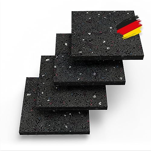 BAUHELD® Schwingungsdämpfer Waschmaschine 90x90 x 10mm [4 Stück] - Robuste Antirutsch-Pads aus Gummigranulat [Made in Germany] - Für Waschtrockner, Subwoofer, Outdoor Teppiche, 3D-Drucker von BAUHELD