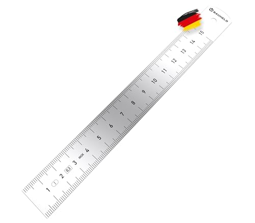 BAUHELD® Stahllineal 150mm [EG-1] - Stahlmaßstab mit Messskala in INCH und CM [Made in Germany] - Robustes Metall-Lineal aus rostfreiem INOX Edelstahl - 15 cm Linial mit praktischer Aufhängelochung von BAUHELD