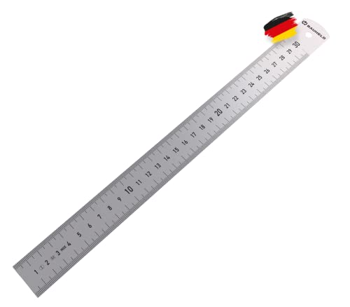 BAUHELD® Stahllineal 300mm [EG-1] - Stahlmaßstab mit Messskala in INCH und CM [Made in Germany] - Robustes Metall-Lineal aus rostfreiem INOX Edelstahl - 30 cm Linial mit praktischer Aufhängelochung von BAUHELD