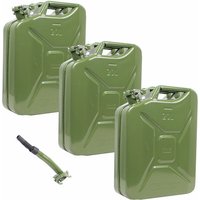 Baumarktplus - 3x 20l Benzinkanister aus olivgrünem Metall inkl. Ausgießer geeignet für z.B. Benzin oder Diesel von BAUMARKTPLUS