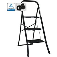 Baumarktplus - Trittleiter 3-stufig klappbar tüv/gs 150 kg Anti-Rutsch Trittflächen Klapptritt Leiter in schwarz von BAUMARKTPLUS