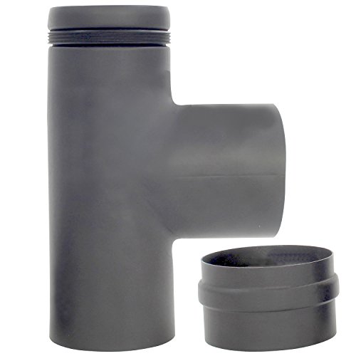 BAUPROFI Pelletrohr T-Stück mit Kondensatkapsel und Bajonettverschluss in der Farbe Grau, Ø 80 mm und 1,2 mm Materialstärke von BAUPROFI