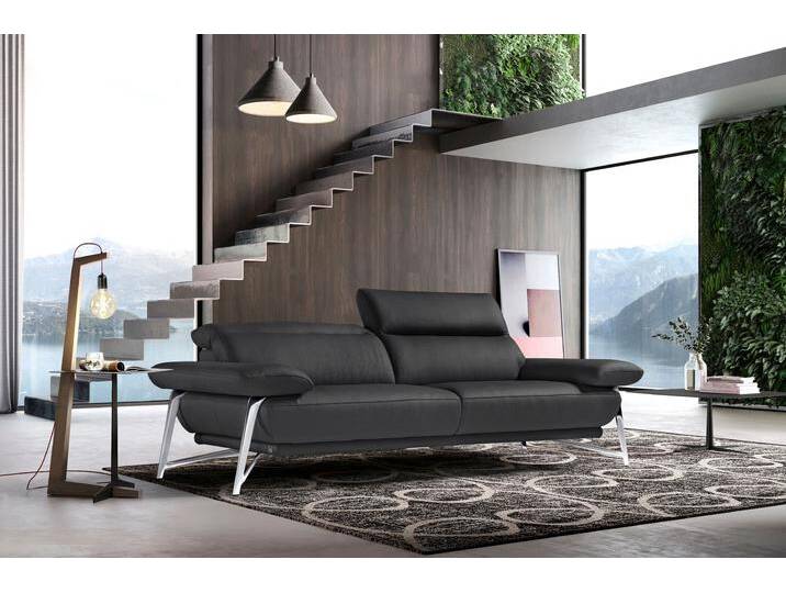 2,5-Sitzer EGOITALIANO Anais, Designsofa mit erstklassigem Sitzkomfort, Fußfarbe chrom , schwarz, Sofas, B/H/T: 232cm x 74cm x 106cm, Leder BULL, Leder »BULL« (echtes Rindsleder). Geschliffenes, pigmentiertes und behandeltes Rindsleder mit einer Dicke von 1, 3-1, 5 mm. Dieses Leder zeigt eine ziemlich weiche Hand mit einem halb undurchsichtigen Aussehen. Es handelt sich um ein geschütztes Leder. Eine leichte Deckschicht schützt sie vor Flecken, ohne ihre ursprünglichen Eigenschaften zu verändern. Die geschützten Leder kombinieren die Vorteile von Natürlichkeit und Weichheit mit einer guten Beständigkeit gegen Verschleiß und Ausbleichen. Das Vorhandensein der charakteristischen Zeichen, die das Leben des Tieres bestimmen, wie Narben, Körnungsunterschiede, Falten, Adern, Disharmonien in Farbtönen, beweisen ihre absolute Echtheit und großen Wert., Kopfteil verstellbar, 232 cm, Leder BULL, schwarz, B:232cm H:74cm T:106cm von BAUR