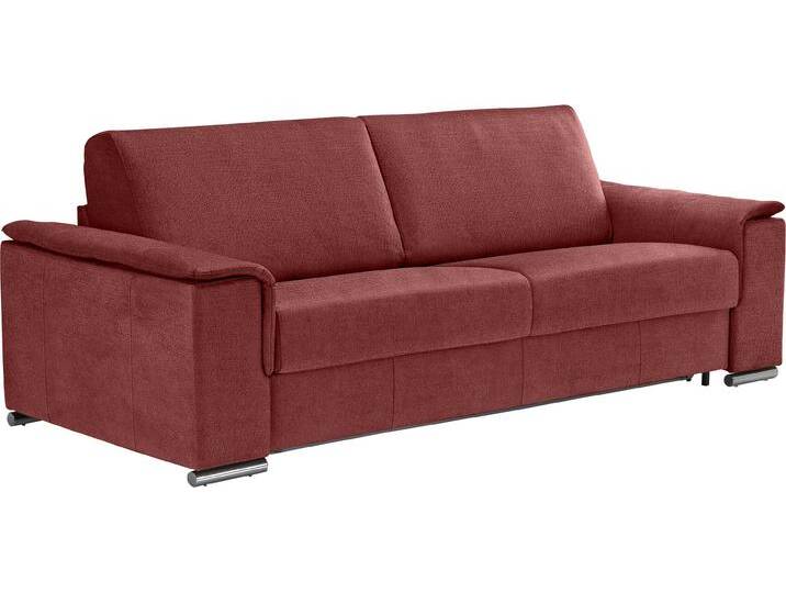 2,5-Sitzer EGOITALIANO Cecilia, modern und elegant mit erstklassigem Sitzkomfort , rot (marsala), B:234cm H:85cm T:102cm, Luxus-Micofaser Lederoptik (100% Polyester) ist ein neues technisches Gewebe mit einem visuellen und taktilen Aspekt, der dem Nubuk sehr nahe kommt, mit innovativen Eigenschaften. Seine außerordentliche Weichheit kommt von einem exklusiven Produktionsprozess, der Unreinheiten und Unregelmäßigkeiten beseitigt. Das Ergebnis ist eine bemerkenswert samtige Faser, die durch das Vorhandensein von Körnern verstärkt wird. Von der einfarbigen Eleganz der warmen Farben und der Vielfalt an trendigen Farben, die es zu seiner eigenen Stärke und Persönlichkeit machen., Sofas, mit verchromten Metallfüßen von BAUR