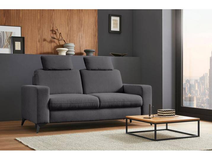2,5-Sitzer PLACES OF STYLE Lolland , grau (anthrazit), B:183cm H:88cm T:88cm, Struktur imprägniert - feucht abwischbar (100% Polyester), Struktur Flausch (90% Polyester, 10% Polyamid), Luxus-Microfaser ALTARA NUBUCK (100% Polyester), Sofas, mit Federkern, auch mit abwischbarem Bezug von BAUR