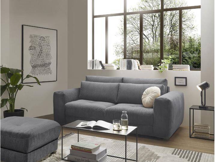 2-Sitzer ED EXCITING DESIGN Barura , grau (dunkelgrau), B:214cm H:90cm T:112cm, 92% Polyester, 8% Nylon, Sofas, Big-Sofa mit 2 Nierenkissen von BAUR