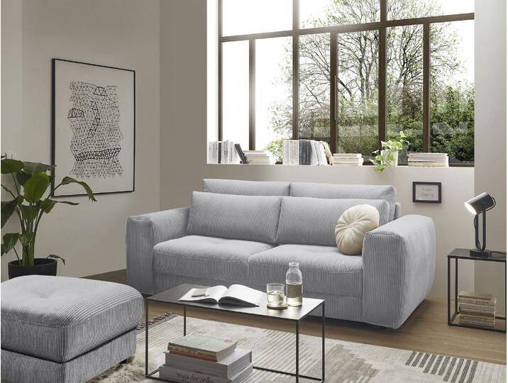 2-Sitzer ED EXCITING DESIGN Barura , grau (hellgrau), B:214cm H:90cm T:112cm, 92% Polyester, 8% Nylon, Sofas, Big-Sofa mit 2 Nierenkissen von BAUR