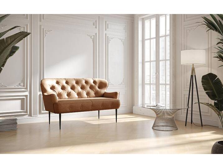 2-Sitzer PLACES OF STYLE Amber , braun (cognac), B:153cm H:97cm T:87cm, 100% Polyester, Sofas, mit Knopfheftung,in verschieden Stoffarten von BAUR