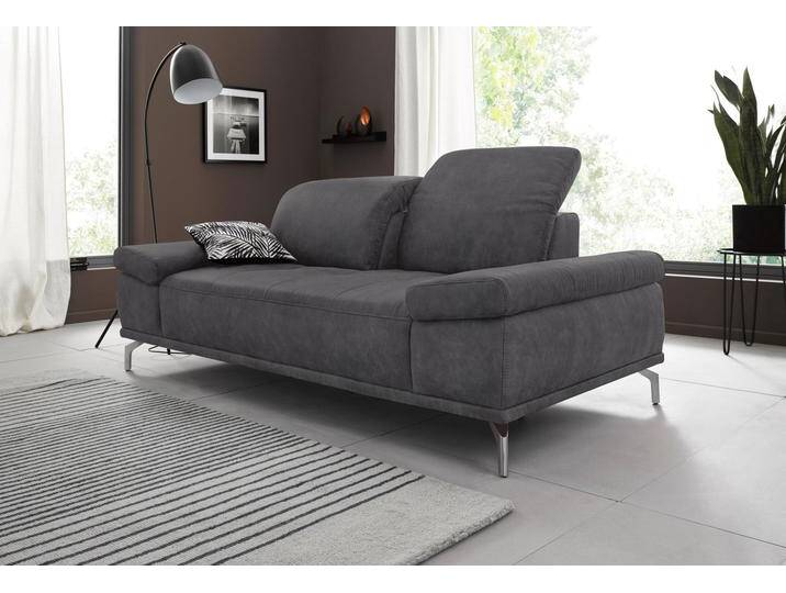 2-Sitzer PLACES OF STYLE Caluna , grau (anthrazit), B:202cm H:97cm T:111cm, Luxus-Microfaser Vintageoptik (100% Polyester), Flachgewebe (100% Polyester), Luxus-Mikrofaser (90% Polyester, 10% Polyamid), Sofas, mit Sitztiefen- und Kopfteilverstellung von BAUR