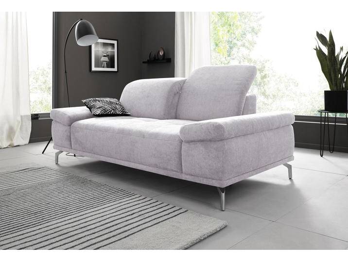 2-Sitzer PLACES OF STYLE Caluna , silber, B:202cm H:97cm T:111cm, Luxus-Microfaser Vintageoptik (100% Polyester), Flachgewebe (100% Polyester), Luxus-Mikrofaser (90% Polyester, 10% Polyamid), Sofas, mit Sitztiefen- und Kopfteilverstellung von BAUR