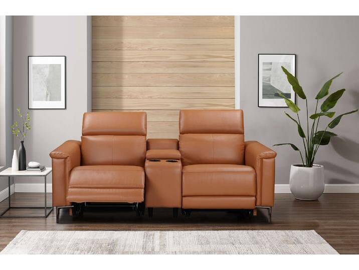 2-Sitzer PLACES OF STYLE Lund, 2er-Kinosofa, TV-Sessel, Multimedia-Sofa, USB-A , braun (cognac), B:195cm H:97cm T:99cm, Kunstleder 100% Polyurethan, Sofas, m. elektrischer o. manueller Relaxfunktion, Getränkehalter u. Staufach von BAUR