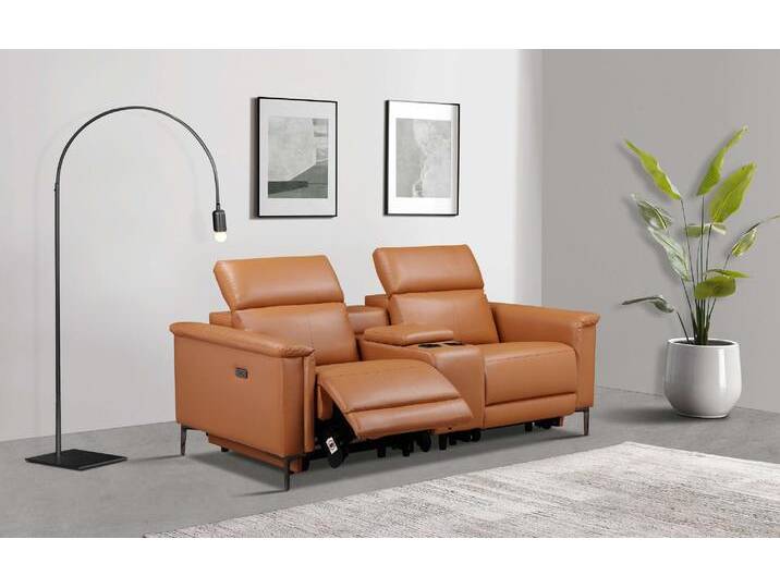 2-Sitzer PLACES OF STYLE Lund, 2er-Kinosofa, TV-Sessel, Multimedia-Sofa, USB-A , braun (cognac), B:195cm H:97cm T:99cm, Kunstleder 100% Polyurethan, Sofas, m. elektrischer o. manueller Relaxfunktion, Getränkehalter u. Staufach von BAUR