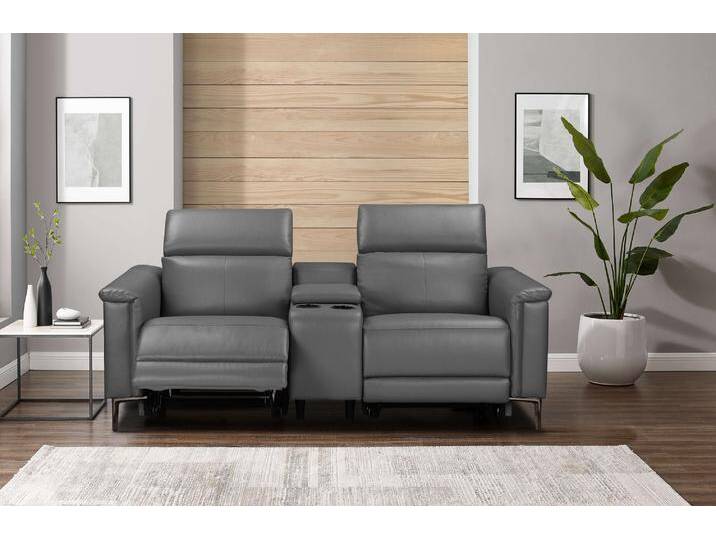 2-Sitzer PLACES OF STYLE Lund, 2er-Kinosofa, TV-Sessel, Multimedia-Sofa, USB-A , grau, B:195cm H:97cm T:99cm, 100% Echtleder - Kunstleder 100% Polyurethan, Sofas, m. elektrischer o. manueller Relaxfunktion, Getränkehalter u. Staufach von BAUR