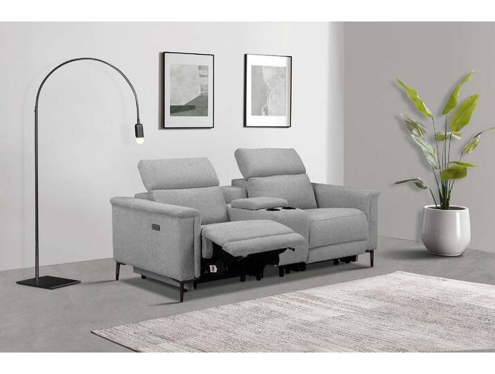 2-Sitzer PLACES OF STYLE Lund, 2er-Kinosofa, TV-Sessel, Multimedia-Sofa, USB-A , grau (hellgrau), B:195cm H:97cm T:99cm, Webstoff 100% Polyester, Sofas, m. elektrischer o. manueller Relaxfunktion, Getränkehalter u. Staufach von BAUR
