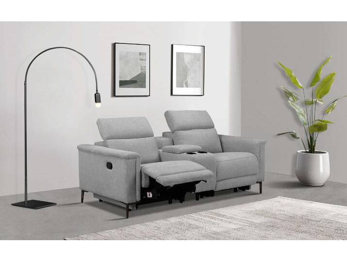 2-Sitzer PLACES OF STYLE Lund, 2er-Kinosofa, TV-Sessel, Multimedia-Sofa, USB-A , grau (hellgrau), B:195cm H:97cm T:99cm, Webstoff 100% Polyester, Sofas, m. elektrischer o. manueller Relaxfunktion, Getränkehalter u. Staufach von BAUR
