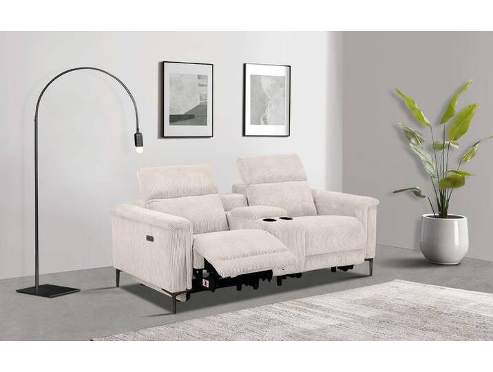 2-Sitzer PLACES OF STYLE Lund in Cord, 2er-Kinosofa, TV-Sessel, Multimedia-Sofa, USB-A , beige (creme), B:195cm H:97cm T:99cm, Cord Webstoff 100% Polyester, Sofas, m. elektrischer o. manueller Relaxfunktion, Getränkehalter u. Staufach von BAUR