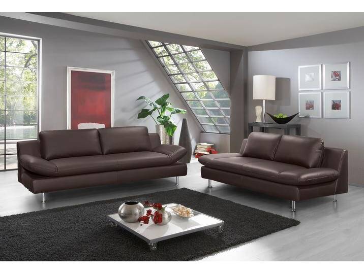 2-Sitzer PLACES OF STYLE Redding , braun, B:191cm H:80cm T:90cm, Zierkissen: 100% Polyester, Luxus-Microfaser (100% Polyester), mit Zierkissen ebenfalls in Luxus-Microfaser, Struktur (100% Polypropylen), mit Zierkissen in Luxus-Microfaser, Sofas, In Naturleder von BAUR