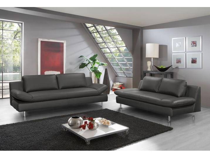 2-Sitzer PLACES OF STYLE Redding , grau (grafite), B:191cm H:80cm T:90cm, Zierkissen: 100% Polyester, Luxus-Microfaser (100% Polyester), mit Zierkissen ebenfalls in Luxus-Microfaser, Struktur (100% Polypropylen), mit Zierkissen in Luxus-Microfaser, Sofas, In Naturleder von BAUR