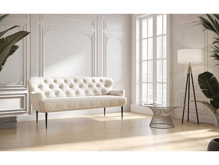 3-Sitzer PLACES OF STYLE Amber , beige (creme), B:193cm H:97cm T:87cm, 90% Polyester, 10% Polyamid, Sofas, mit Knopfheftung,in verschieden Stoffarten von BAUR