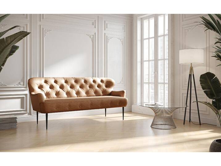 3-Sitzer PLACES OF STYLE Amber , braun (cognac), B:193cm H:97cm T:87cm, 100% Polyester, Sofas, mit Knopfheftung,in verschieden Stoffarten von BAUR