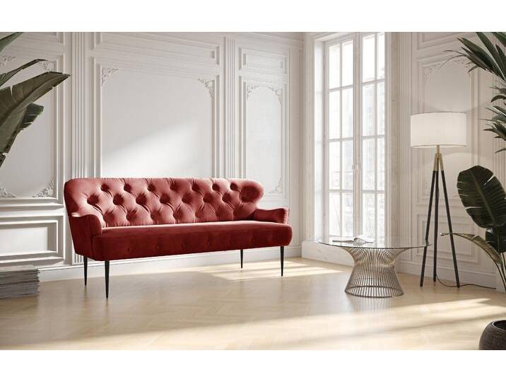 3-Sitzer PLACES OF STYLE Amber , rot (bordeaux), B:193cm H:97cm T:87cm, 100% Polyester, Sofas, mit Knopfheftung,in verschieden Stoffarten von BAUR