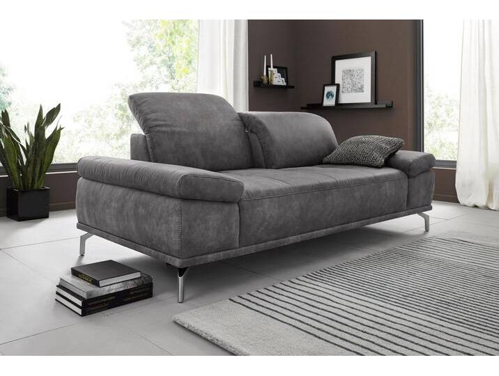 3-Sitzer PLACES OF STYLE Caluna , grau (anthrazit), B:212cm H:97cm T:111cm, Luxus-Microfaser Vintageoptik (100% Polyester), Flachgewebe Mura: (100% Polyester), Luxus-Mikrofaser (90% Polyester, 10% Polyamid), Sofas, mit Sitztiefen- und Kopfteilverstellung von BAUR