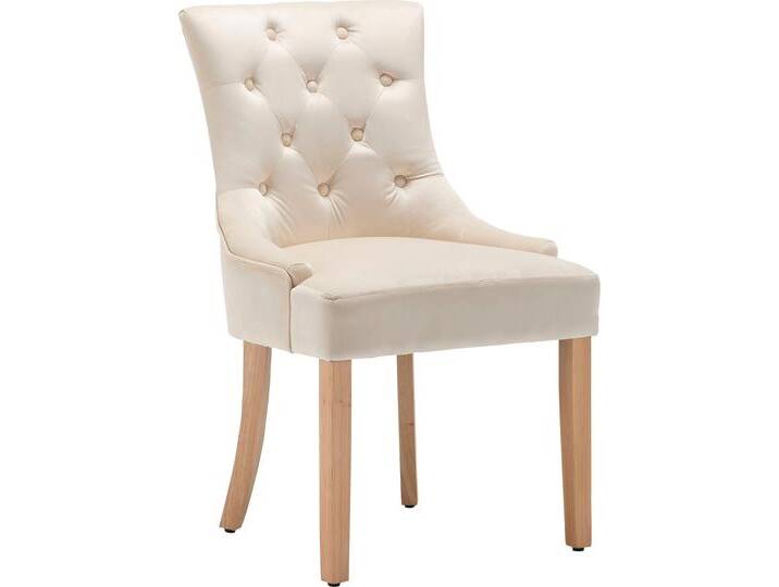 4-Fußstuhl LEONIQUE Doncaster , beige (creme, natur, natur), B:56cm H:91cm T:63cm, Samt (100% Polyester), Heveaholz, Stühle, mit Knopfheftung im Rücken von BAUR