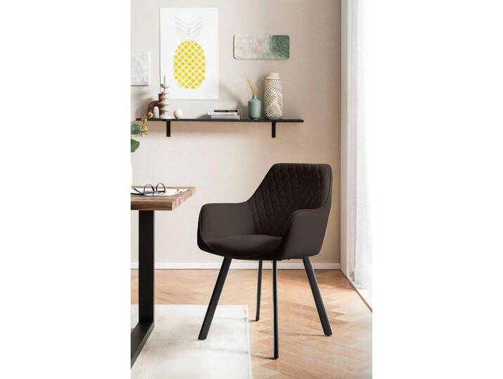 Armlehnstuhl SALESFEVER Komfortabler Esszimmerstuhl im eleganten Stil , braun (braun, schwarz), B:61cm H:82cm T:68cm, Metall, Polyester, Stühle, Samtiger Polsterstuhl-Doppelpack mit Rautensteppung und Metallgestell von BAUR