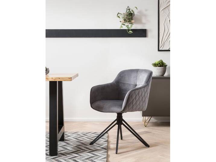 Armlehnstuhl SALESFEVER Stilvoller Esszimmerstuhl , grau (grau, schwarz), B:59cm H:83cm T:60cm, Metall, Polyester, Stühle, mit 360 Drehfunktion von BAUR