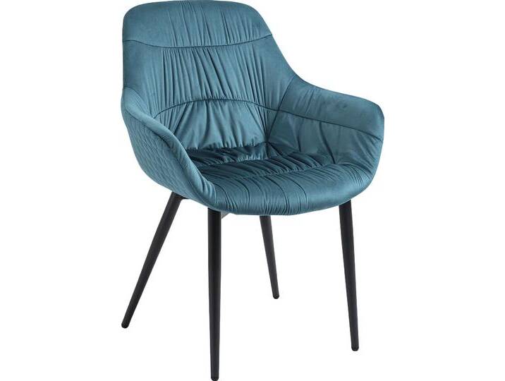 Armlehnstuhl SALESFEVER Stilvoller Esszimmerstuhl für Komfort , blau (türkis, schwarz, schwarz), B:63cm H:81,5cm T:61cm, Metall, Polyester, Stühle, Esszimmerstuhl, Wabensteppung aussen, Quersteppung innen, Metallfüße von BAUR