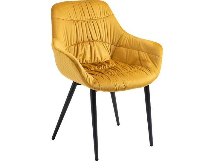 Armlehnstuhl SALESFEVER Stilvoller Esszimmerstuhl für Komfort , gelb (senfgelb, schwarz, schwarz), B:63cm H:81,5cm T:61cm, Metall, Polyester, Stühle, Esszimmerstuhl, Wabensteppung aussen, Quersteppung innen, Metallfüße von BAUR