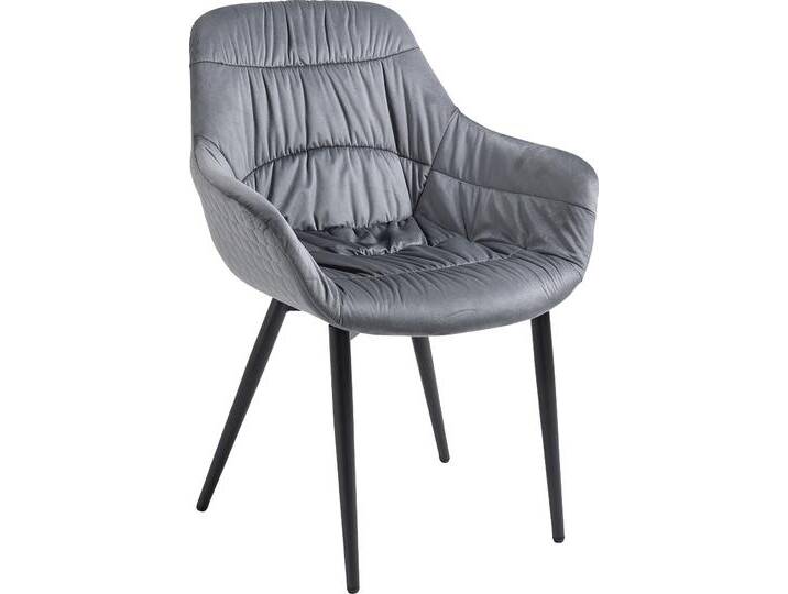 Armlehnstuhl SALESFEVER Stilvoller Esszimmerstuhl für Komfort , grau (grau, schwarz, schwarz), B:63cm H:81,5cm T:61cm, Metall, Polyester, Stühle, Esszimmerstuhl, Wabensteppung aussen, Quersteppung innen, Metallfüße von BAUR