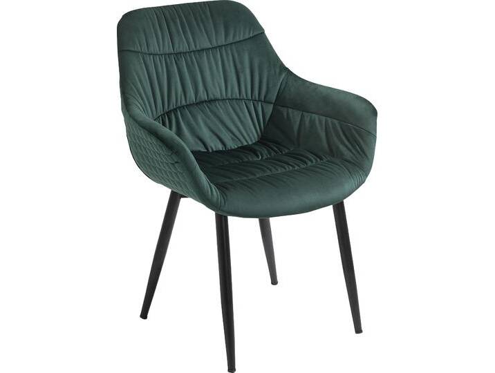 Armlehnstuhl SALESFEVER Stilvoller Esszimmerstuhl für Komfort , grün (tannengrün, schwarz, schwarz), B:63cm H:81,5cm T:61cm, Metall, Polyester, Stühle, Esszimmerstuhl, Wabensteppung aussen, Quersteppung innen, Metallfüße von BAUR