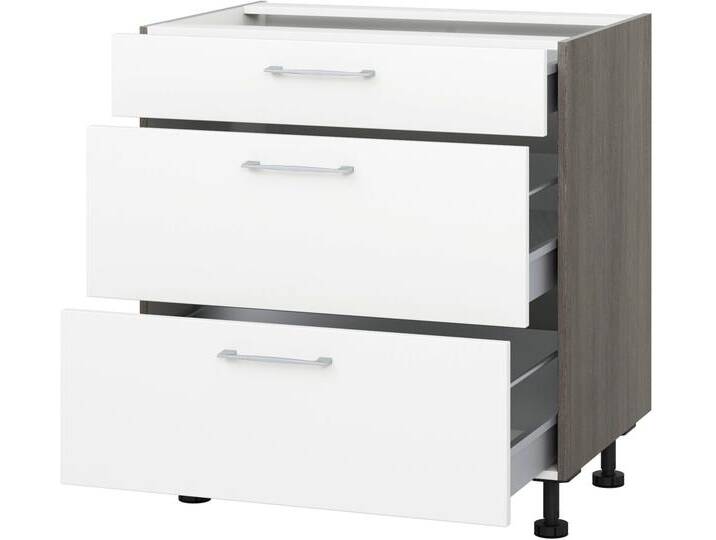 Auszugsunterschrank KOCHSTATION KS-Trea U2AS80 , weiß (weiß, eichefarben grau), B:80cm H:75cm T:56cm, Schränke, mit drei Auszügen, Breite 80 cm, Höhe 75 cm von BAUR