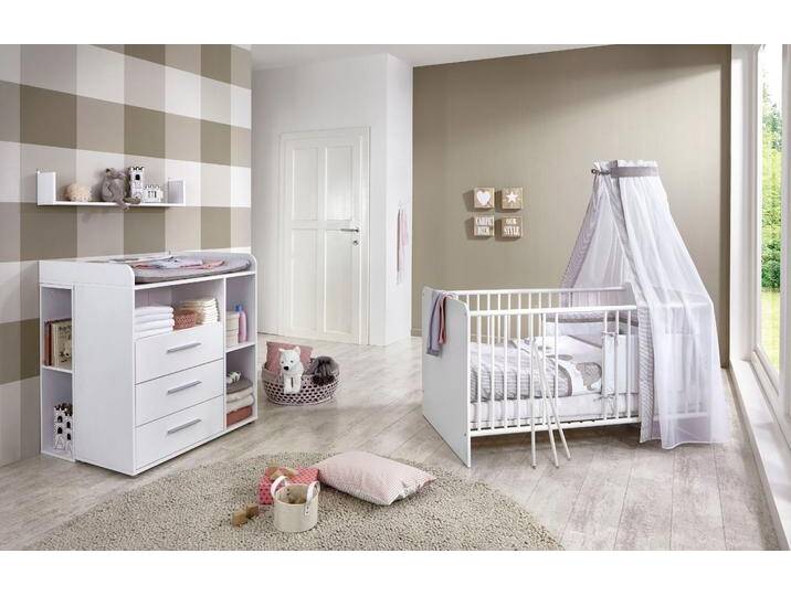Babymöbel-Set BMG MÖBEL Luis , weiß, Ohne Umbauseiten-Set + Kaltschaummatratze, Schlafzimmermöbel-Sets, Bett + Wickelkommode + Unterstellregal (Set 2-tlg.) + Wandboard von BAUR