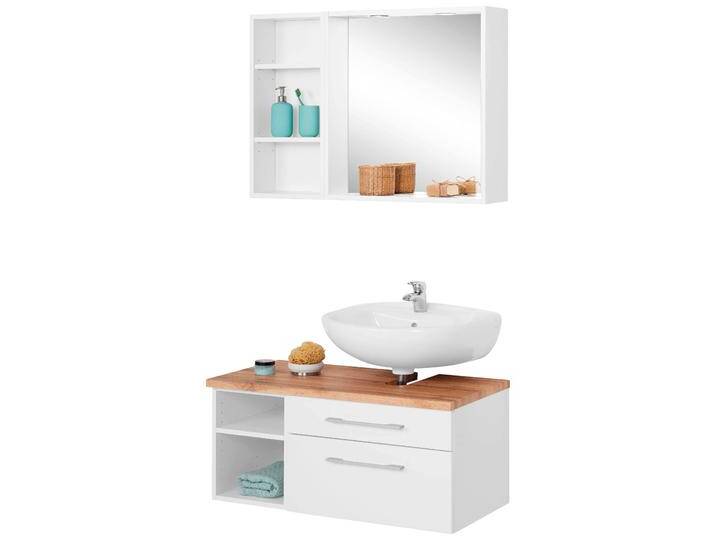 Badmöbel-Set WELLTIME Davos , weiß, Siphonausschnitt rechts, Holzwerkstoff, Kastenmöbel-Sets, Spiegel inklusive Beleuchtung, Regal und Waschplatz Badmöbel-Set WELLTIME Davos , weiß, Siphonausschnitt rechts, Holzwerkstoff, Kastenmöbel-Sets, Spiegel inklusive Beleuchtung, Regal und Waschplatz von BAUR