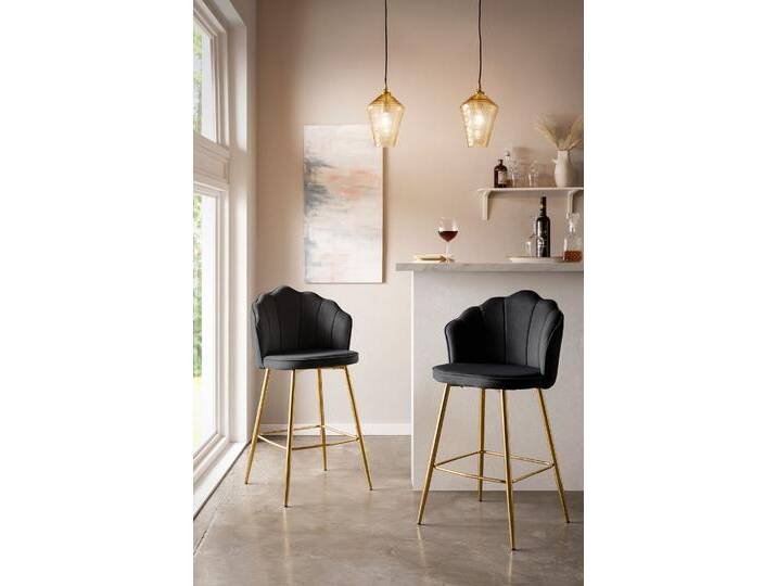 Barhocker SALESFEVER Clam Barhocker mit Stil , gold (schwarz, gold), B:52cm H:100cm T:54cm, Samt (100% Polyester), Metall, Hocker, Extravagantes Muscheldesign im praktischen 2er Set von BAUR