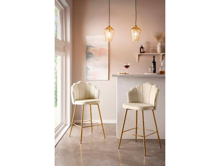 Barhocker SALESFEVER Clam Barstuhl mit Stil , beige (beige, gold), B:52cm H:100cm T:54cm, Samt (100% Polyester), Metall, Hocker, Barhocker, Extravagantes Muscheldesign im praktischen 2er Set von BAUR