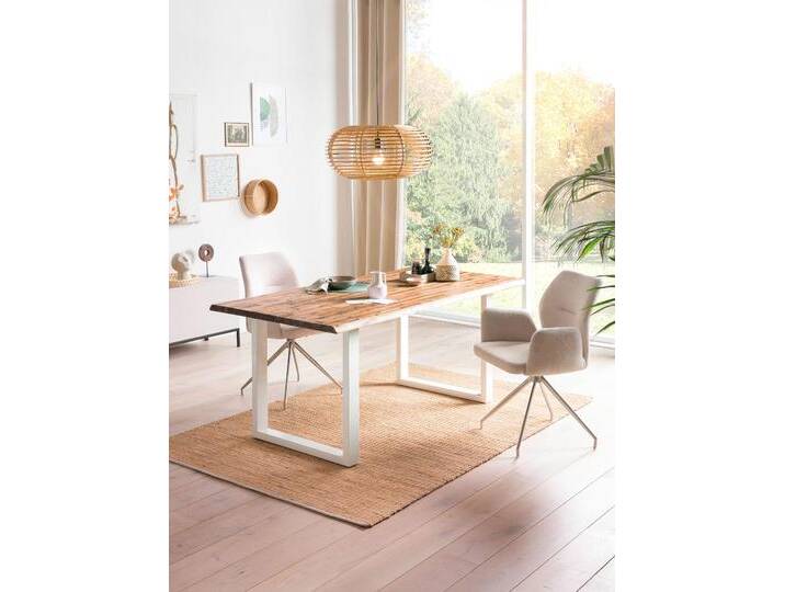 Baumkantentisch SALESFEVER Tisch mit Baumkante im Natur-Look , weiß (natur, weiß, weiß, natur), B:200cm H:75cm T:100cm, Akazie, Metall, Tische, Metall triff Akazie von BAUR