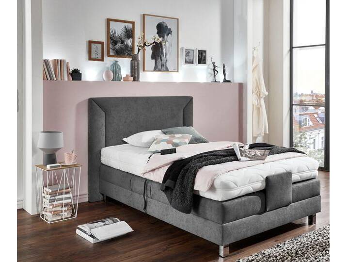 Boxbett, grau (anthrazit), B:134cm L:214cm, Bezug der Obermatratze: 100% Polyester, abnehmbar und waschbar bis 60u00b0C, Box und Kopfteil: Mikrovelours (100% Polyester), WESTFALIA SCHLAFKOMFORT, Komplettbetten, Boxspringbett, mit Motor von BAUR
