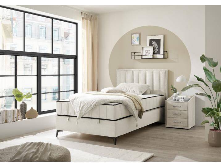 Boxbett ED EXCITING DESIGN Monroe inkl. Bettkasten, erhältlich in den Breiten 120cm & 140cm , beige (creme), B:123cm L:210cm, 100% Polyester, Komplettbetten, Duo-Matratze - feste Seite mit Kokosmatte von BAUR