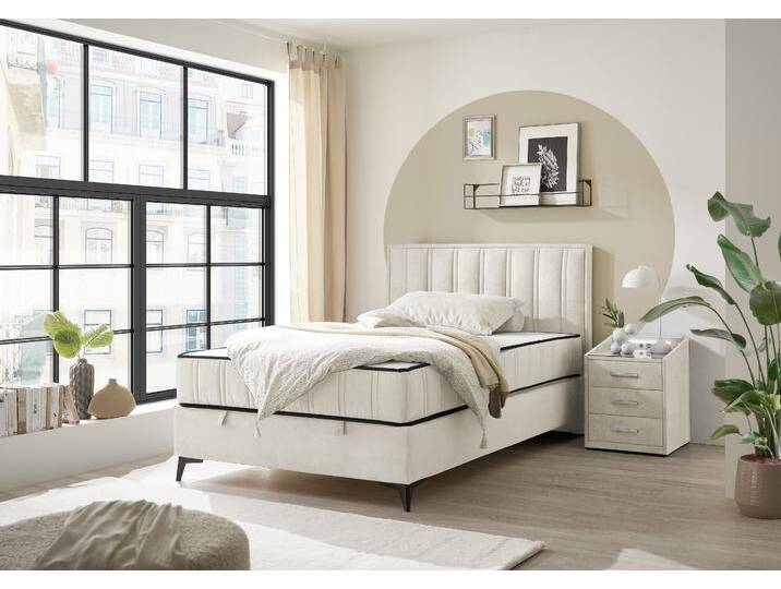 Boxbett ED EXCITING DESIGN Monroe inkl. Bettkasten, erhältlich in den Breiten 120cm & 140cm , beige (creme), B:143cm L:210cm, 100% Polyester, Komplettbetten, Duo-Matratze - feste Seite mit Kokosmatte von BAUR